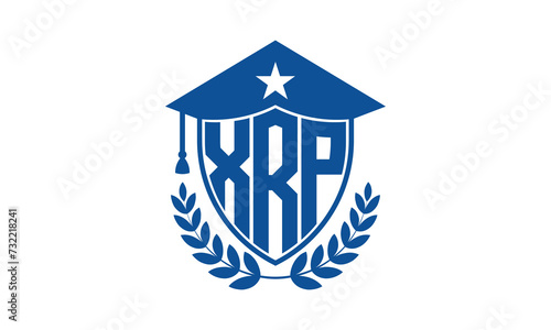 XRP three letter iconic academic logo design vector template. monogram, abstract, school, college, university, graduation cap symbol logo, shield, model, institute, educational, coaching canter, tech