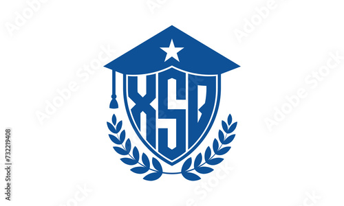 XSQ three letter iconic academic logo design vector template. monogram, abstract, school, college, university, graduation cap symbol logo, shield, model, institute, educational, coaching canter, tech