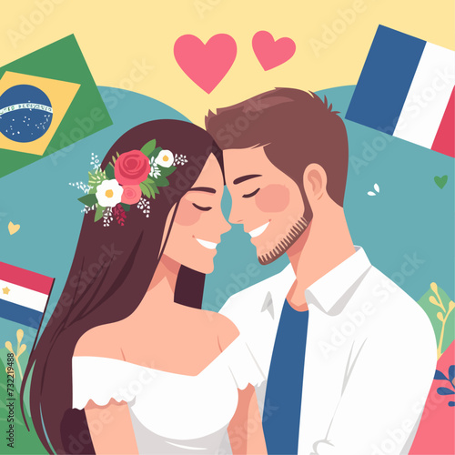 Wedding couple in love. Vector illustration in flat cartoon style. Valentine's Day.