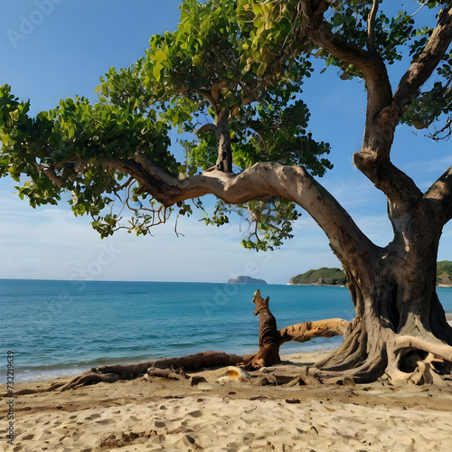 tree on the beach sea water sky landscape nature sand ,Ai generated 