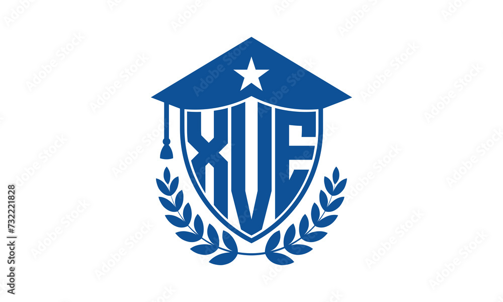 XVE three letter iconic academic logo design vector template. monogram, abstract, school, college, university, graduation cap symbol logo, shield, model, institute, educational, coaching canter, tech XVE three letter iconic academic logo design vector template. monogram, abstract, school, college, university, graduation cap symbol logo, shield, model, institute, educational, coaching canter, tech