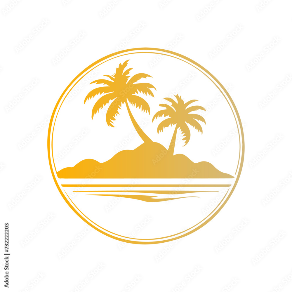 tropical sunset with palm tree logo icon design