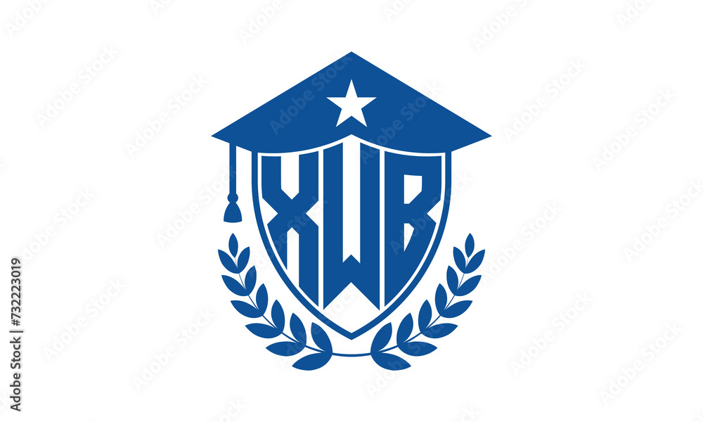 XWB three letter iconic academic logo design vector template. monogram, abstract, school, college, university, graduation cap symbol logo, shield, model, institute, educational, coaching canter, tech XWB three letter iconic academic logo design vector template. monogram, abstract, school, college, university, graduation cap symbol logo, shield, model, institute, educational, coaching canter, tech