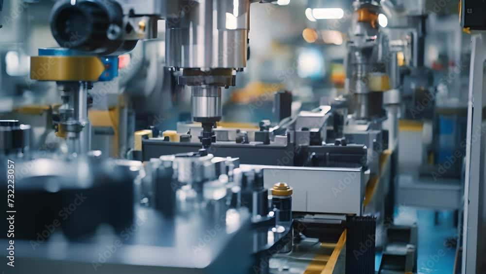 Closeup of modern machinery and equipment used in a reshoring factory demonstrating advanced technology and tingedge production ods. Closeup of modern machinery and equipment used in a reshoring factory demonstrating advanced technology and tingedge production ods.