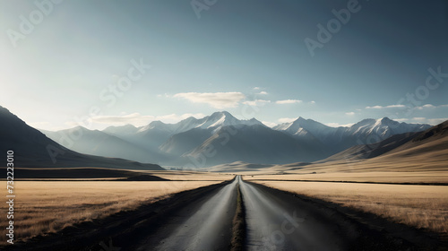 a long straight road through a desert with mountains