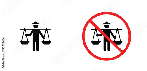 icon Prohibited hawker black outline for web site design 
and mobile dark mode apps 
Vector illustration on a white background