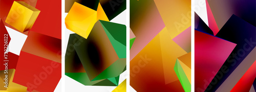 Flying 3d shapes, cubes and other geometric elements background design for wallpaper, business card, cover, poster, banner, brochure, header, website