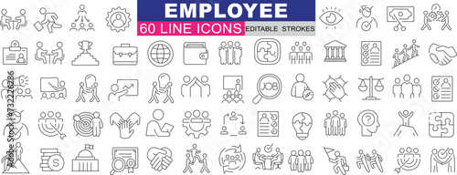 Employee line Icon set, Business, Office, Professional Symbols. Clean Design for Organizational Graphics, Presentations. Diverse Collection Representing Corporate Culture, Communication, Teamwork