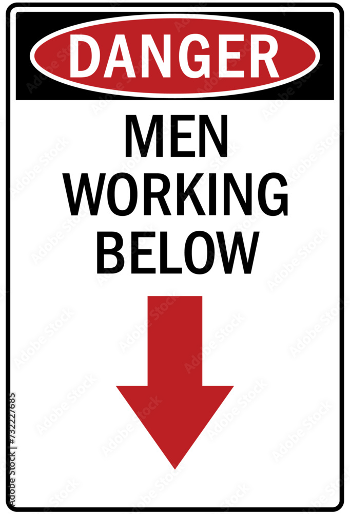 Men working below sign Men working below sign