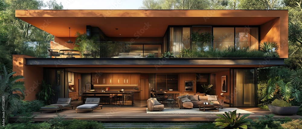 Country House Villa. Illustration On The Theme Of Architecture, Design And Interiors.   Generative AI
