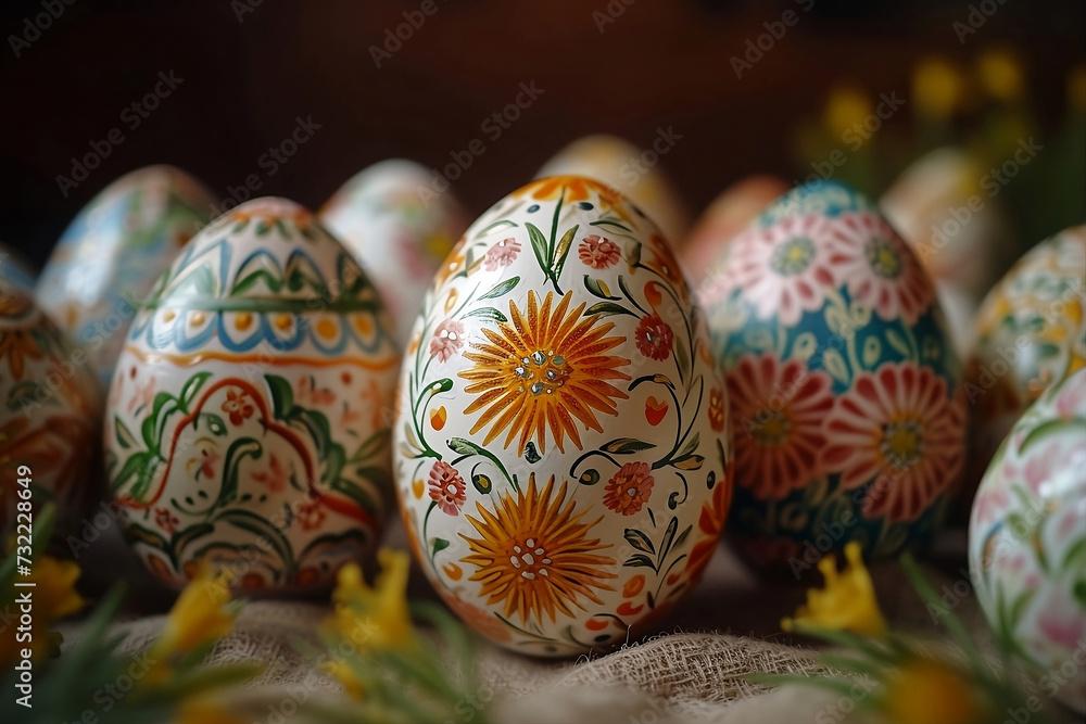 Hand-Painted Easter Eggs Nestled in Straw Hand-Painted Easter Eggs Nestled in Straw