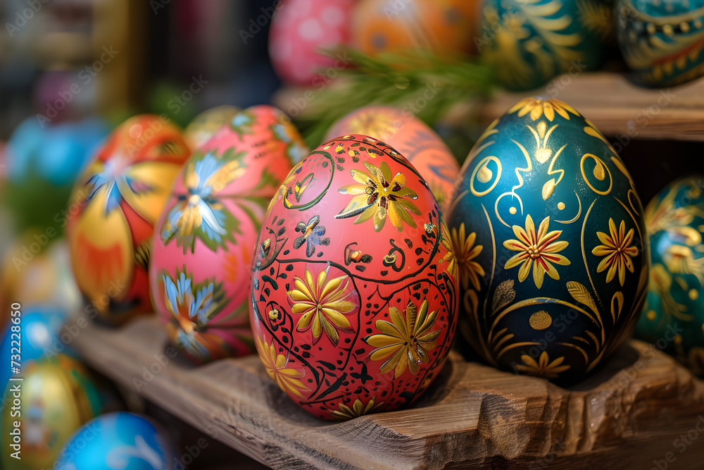 Easter Eggs, Hand-Painted, Nestled in Straw Easter Eggs, Hand-Painted, Nestled in Straw