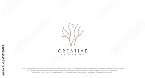 Woman body Health and wellness logo design line art style. vector illustration