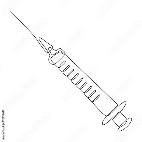 Medical syringe continuous one line drawing. Vector illustration healthcare tool concept.