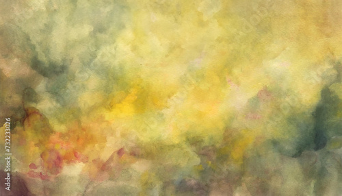 Yellow and dark green watercolor painting, grungy abstract background