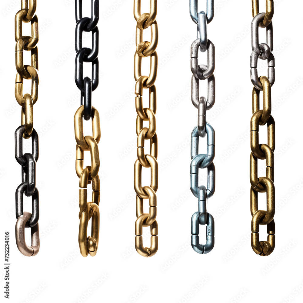 Macros of chain pendants isolated on transparent background