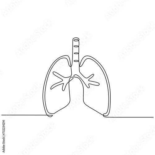 Lungs human organ one line drawing. Continuous single outline lung anatomical body. Vector illustration minimalist.