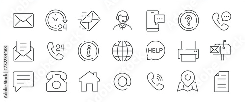 Contact us minimal thin line icons. Related e-mail, phone, chat, call, message. Editable stroke. Vector illustration.