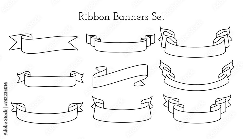 hand drawn ribbon band element banner in set