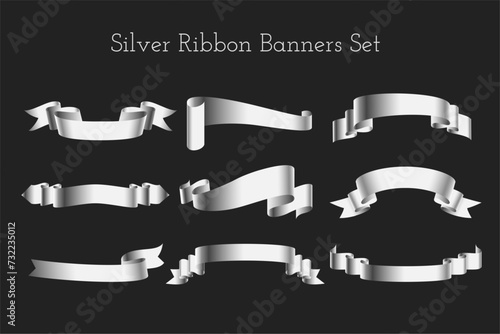 Konstfotografi set of silver ribbon element banner design