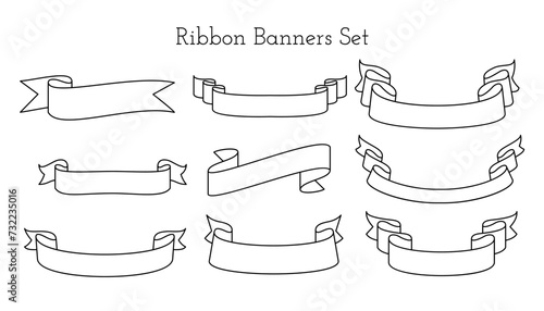 hand drawn ribbon band element banner in set