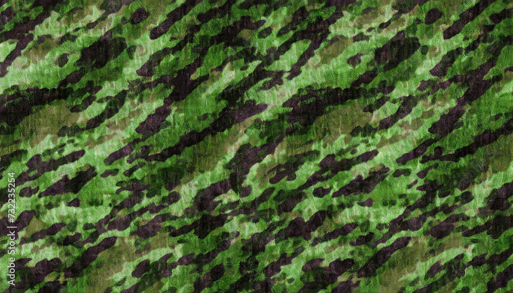Green and brown camouflage pattern on fabric