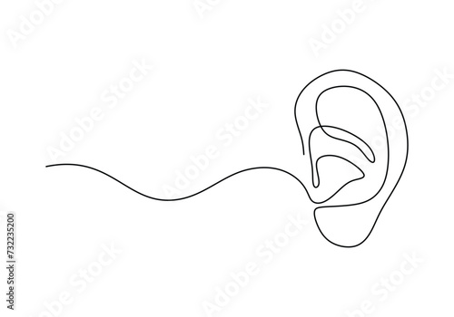 Ear one line art drawing. Continuous contour outline body part. Editable stroke vector illustration