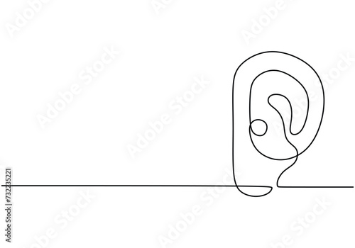 Ear one line art drawing. Continuous contour outline body part. Editable stroke vector illustration
