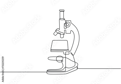 One line drawing microscope. Vector illustration laboratory equipment.