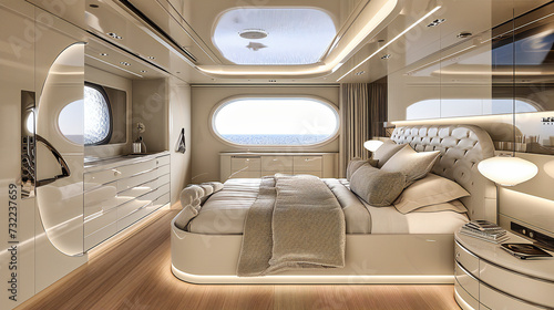 Luxury Motorhome Interior, Modern and Comfortable Travel Lifestyle, High-End Furniture and Design in a Recreational Vehicle © Real