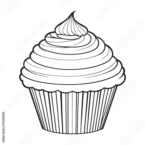Cupcake outline coloring page illustration for children and adult