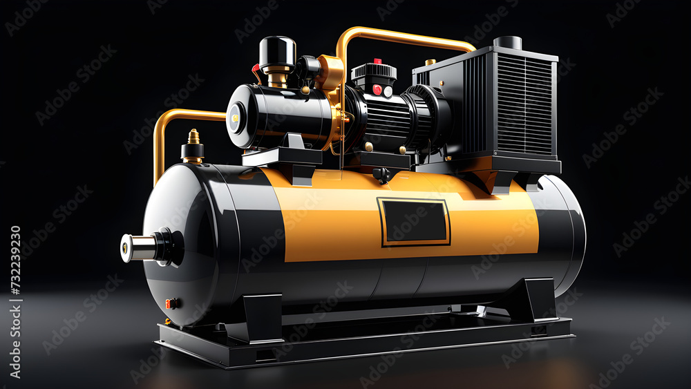 factory industrial air compressor isolated on a black background