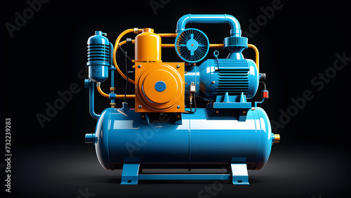 factory industrial air compressor isolated on a black background