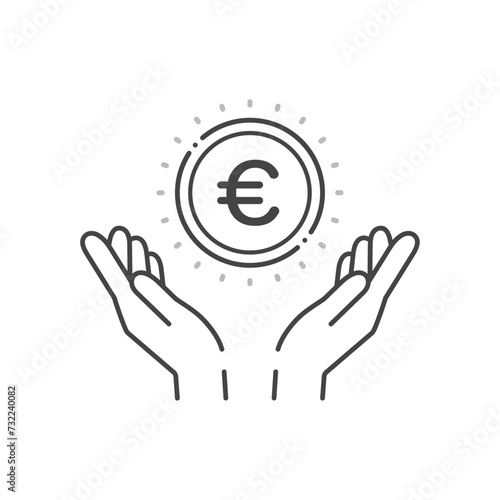 €の文字とコインを持っている人の手のアイコン- ヨーロッパ諸国の通貨･ユーロのイメージ
