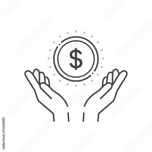 $の文字とコインを持っている人の手のアイコン- アメリカやカナダなどのお金･ドルのイメージ
