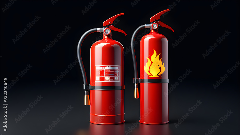 Obraz premium factory industrial fire extinguisher isolated on a black background. fire extinguisher illustration