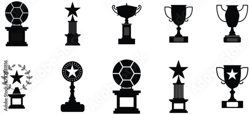 Trophy Cups Awards icons collection on white Background. Vector Poster of Winning cup icons.