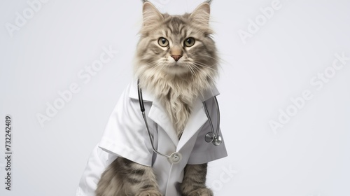 cat, American Bobtail cat in doctor gown © Supawit