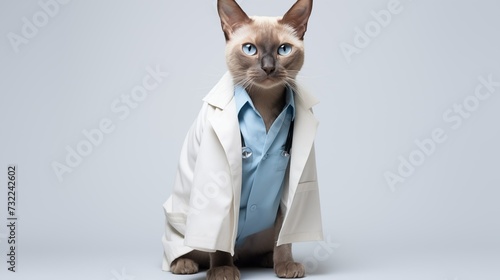 cat, Burmese cat in doctor gown