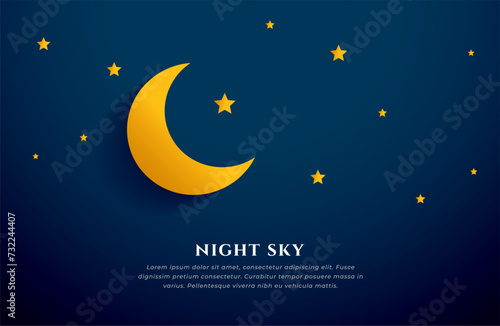 beautiful half moon and starry night sky background design