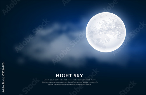 realistic full moon and star midnight background with cloud effect