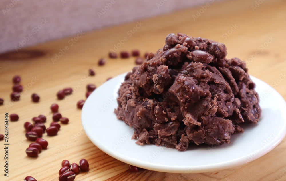Plate of Japanese Sweet Red Bean Paste Called Anko, a Popular Traditional Japanese Confectionery Filling Plate of Japanese Sweet Red Bean Paste Called Anko, a Popular Traditional Japanese Confectionery Filling