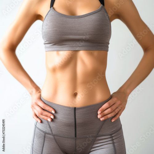 close up shot of unrecognizable fit woman isolated on white background