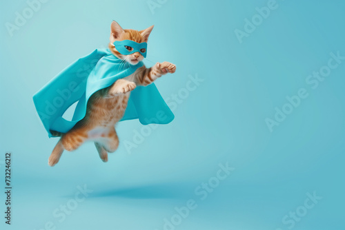 Superhero Cat at Vet on Blue Background  © rouda100