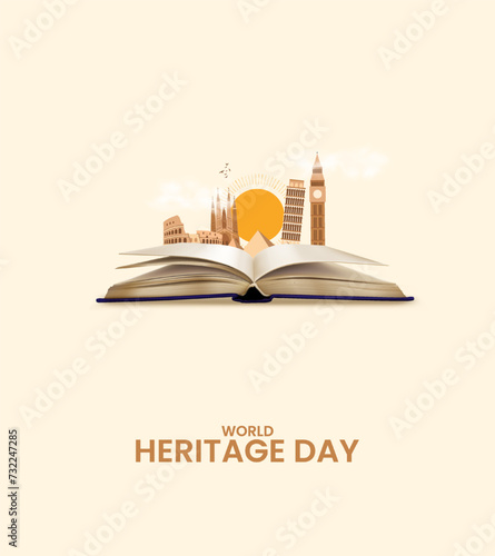 World heritage day. Heritage day creative design for social media banner, poster, 3D Illustration
