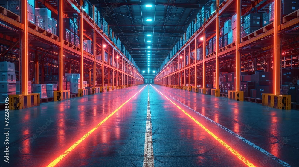 Modern warehouse of the future equipped with lasers