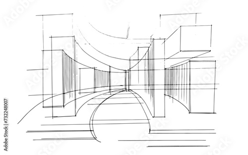 Drawing exterior and interior architectural lines. , Graphic assembly in architecture and interior design work. ,Sketch ideas for interior or exterior designs.