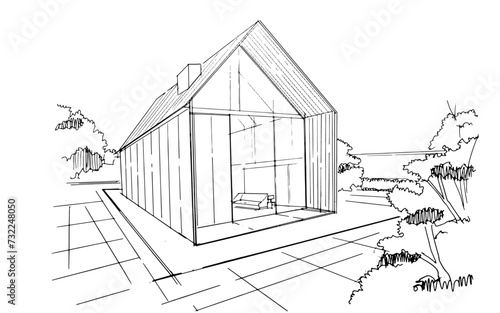 Drawing exterior and interior architectural lines. , Graphic assembly in architecture and interior design work. ,Sketch ideas for interior or exterior designs.