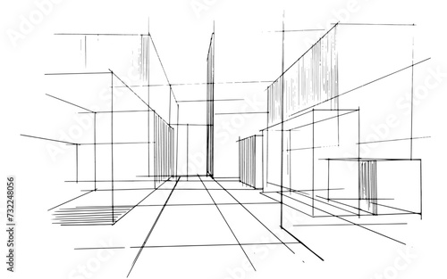Drawing exterior and interior architectural lines. , Graphic assembly in architecture and interior design work. ,Sketch ideas for interior or exterior designs.