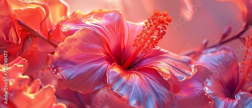 a serenade with the torchlit bloom of sunset hibiscus, each petal contributing to a warm composition in macro close-up. photo